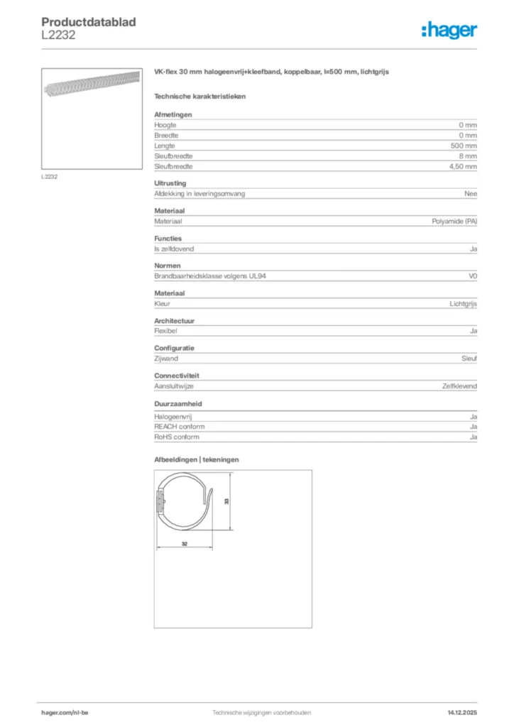 Afbeelding Hager Productdatablad L2232 | Hager Belgium