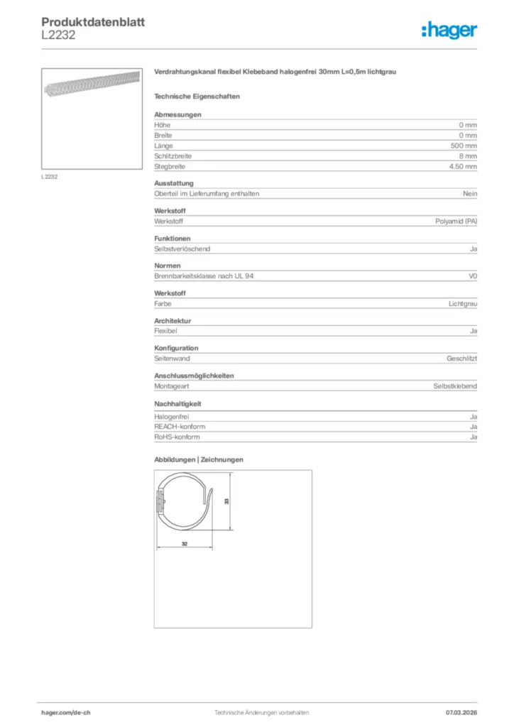 Bild Hager Produktdatenblatt L2232 | Hager Schweiz