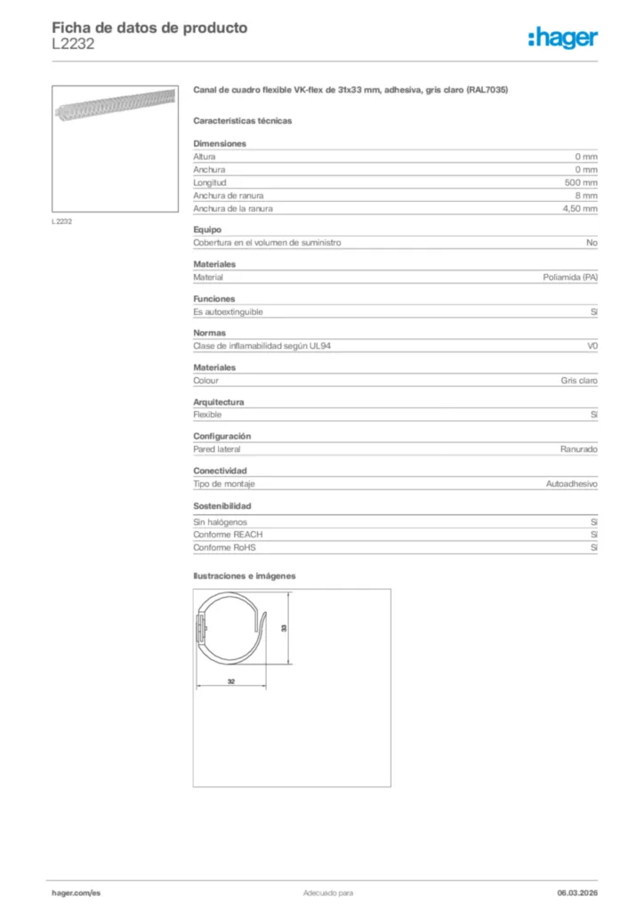 Imagen Hager Ficha de datos de producto L2232 | Hager España