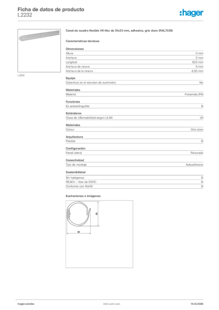 Imagen Hager Ficha de datos de producto L2232 | Hager España