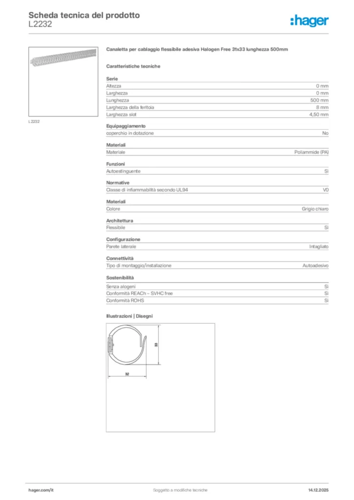 Immagine Hager Scheda tecnica del prodotto L2232 | Hager Italia