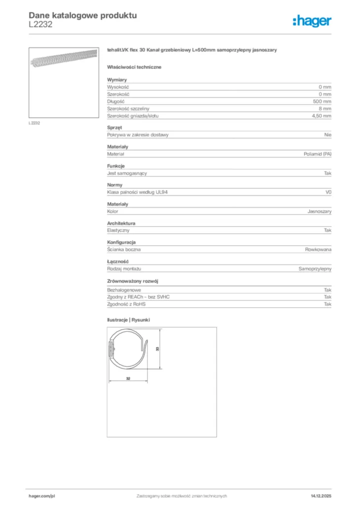 Zdjęcie Hager Karta katalogowa L2232 | Hager Polska
