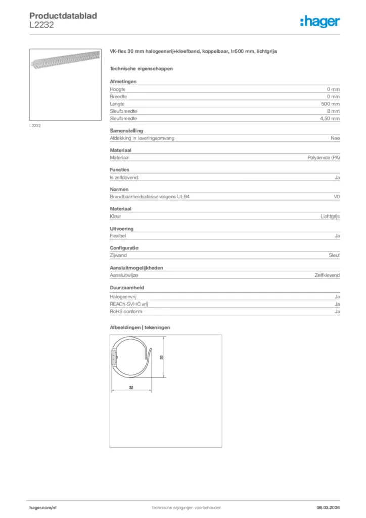 Afbeelding Hager Productdatablad L2232 | Hager Nederland
