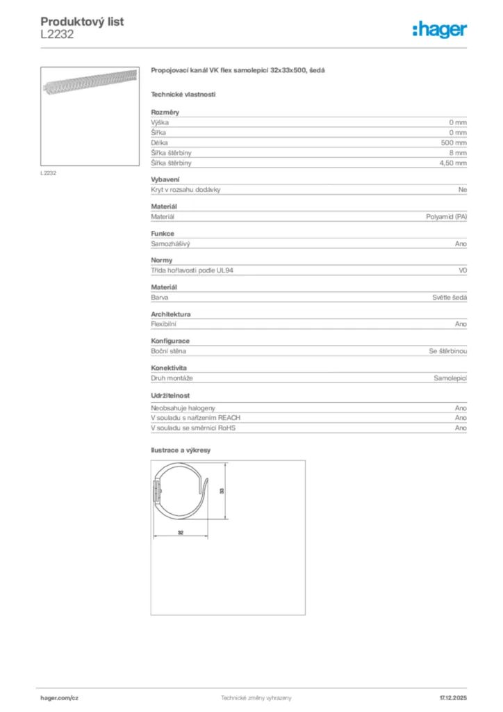 Obrázek Hager Produktový list L2232 | Hager