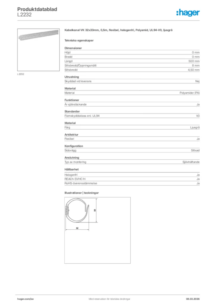 Bild Hager Produktdatablad L2232 | Hager Sverige