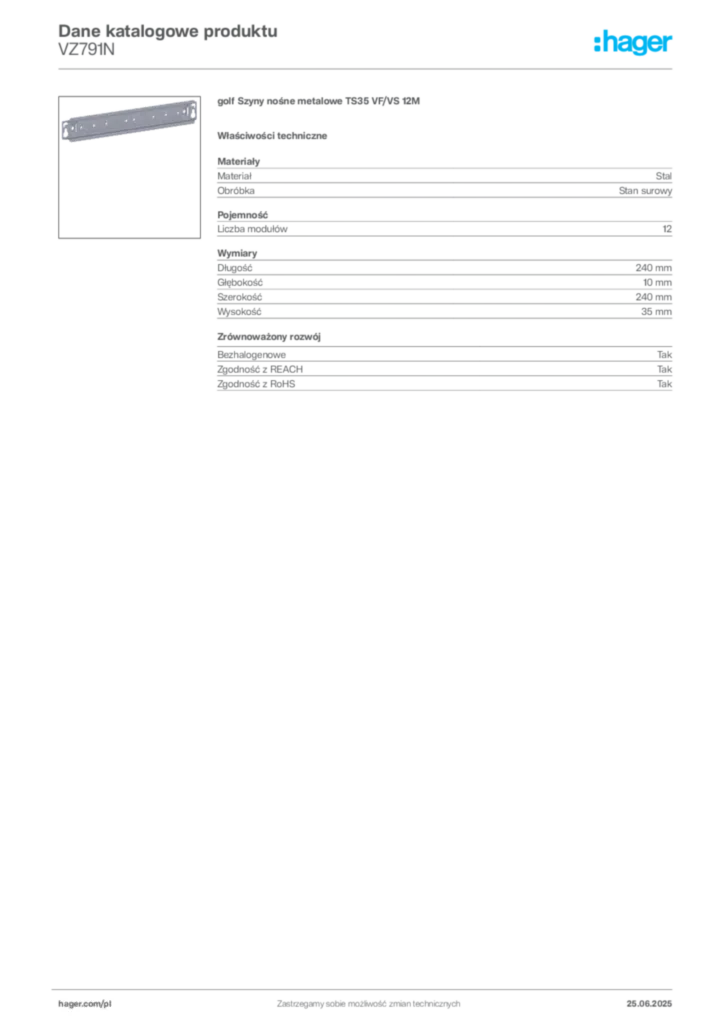 Zdjęcie Hager Karta katalogowa VZ791N | Hager Polska