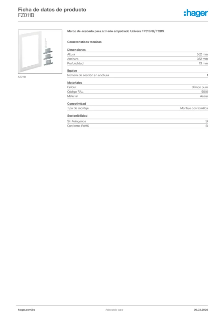 Imagen Hager Ficha de datos de producto FZ011B | Hager España