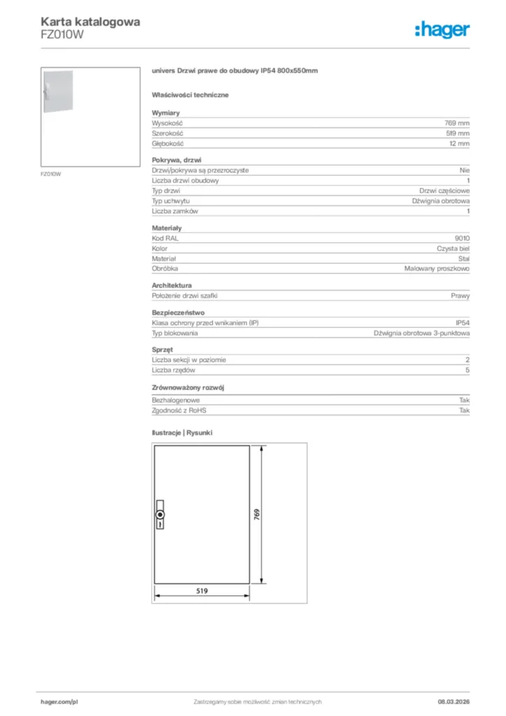 Zdjęcie Hager Karta katalogowa FZ010W | Hager Polska