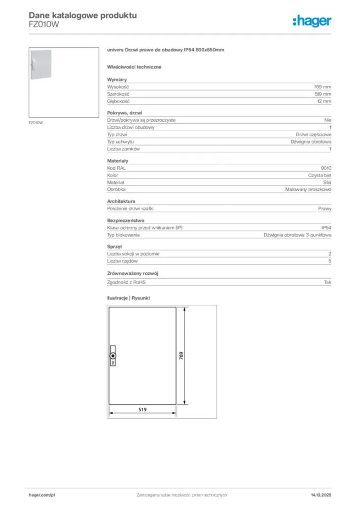 Zdjęcie Hager Karta katalogowa FZ010W | Hager Polska