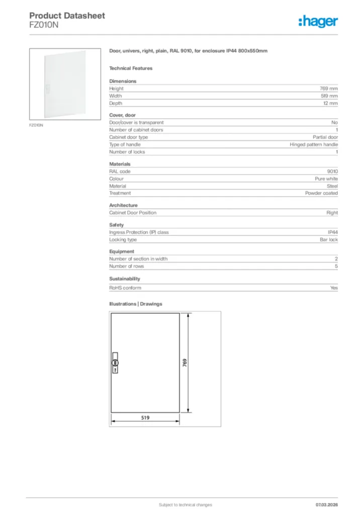 Image Hager Product data sheet FZ010N  | Hager Africa