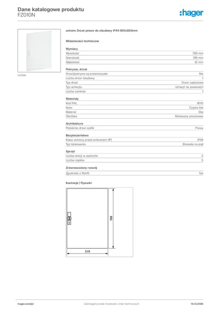 Zdjęcie Hager Karta katalogowa FZ010N | Hager Polska