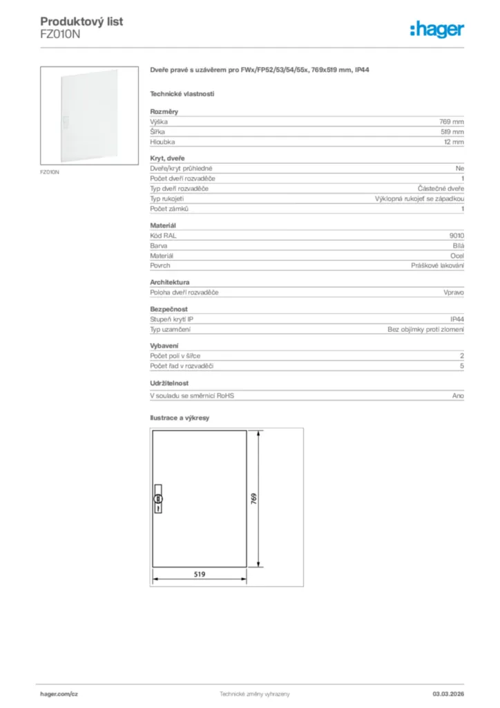 Obrázek Hager Product data sheet FZ010N | Hager