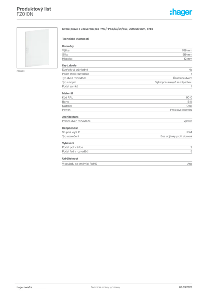 Obrázek Hager Produktový list FZ010N | Hager