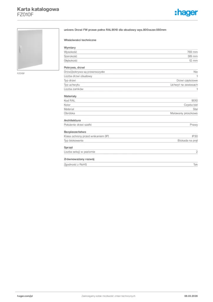 Zdjęcie Hager Karta katalogowa FZ010F | Hager Polska