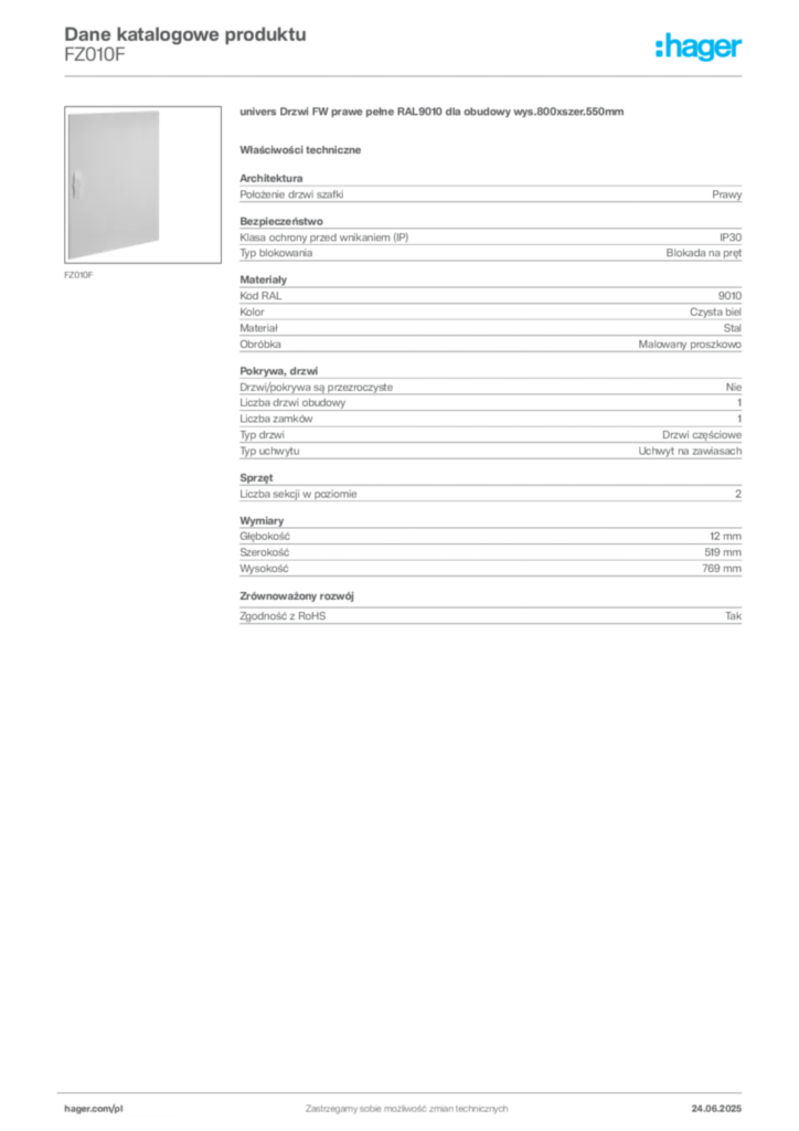 Zdjęcie Hager Karta katalogowa FZ010F | Hager Polska