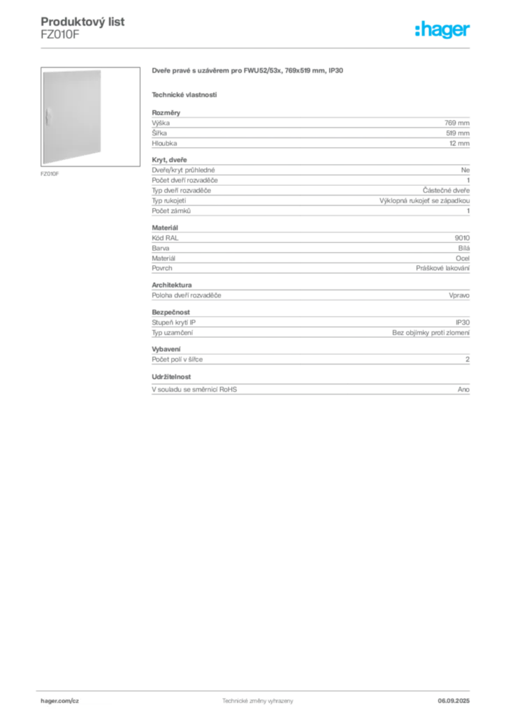 Obrázek Hager Produktový list FZ010F | Hager