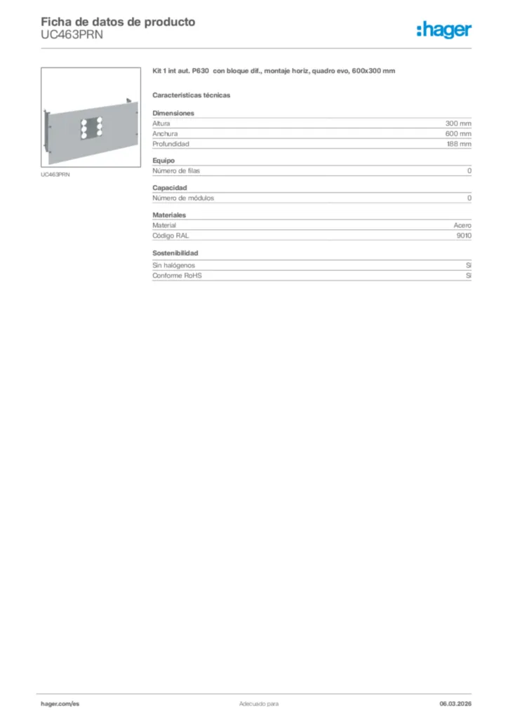 Imagen Hager Ficha de datos de producto UC463PRN | Hager España