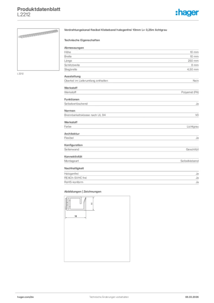 Bild Hager Produktdatenblatt L2212 | Hager Deutschland