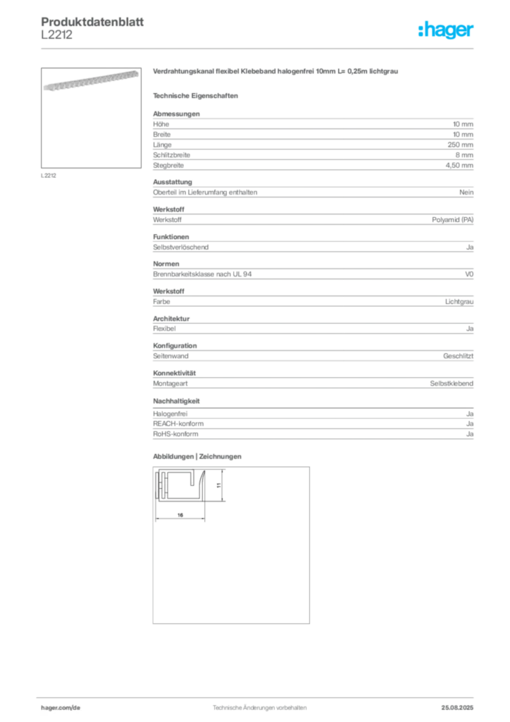 Hager Produktdatenblatt L2212