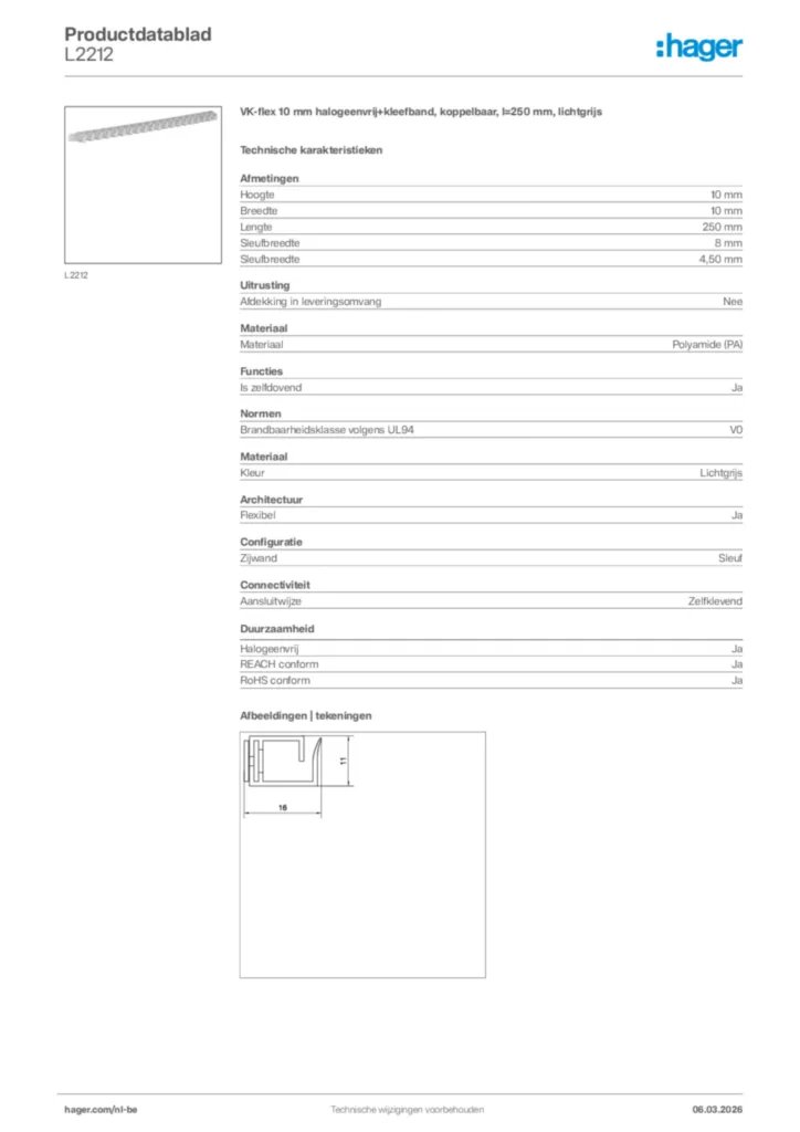 Afbeelding Hager Productdatablad L2212 | Hager Belgium