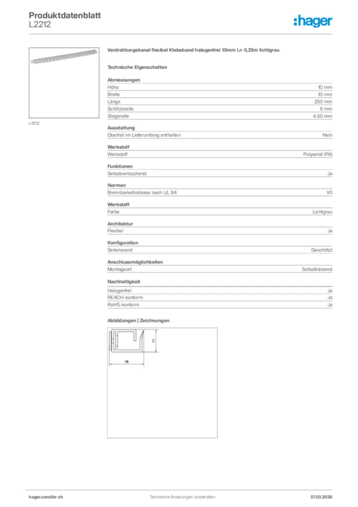Bild Hager Produktdatenblatt L2212 | Hager Schweiz