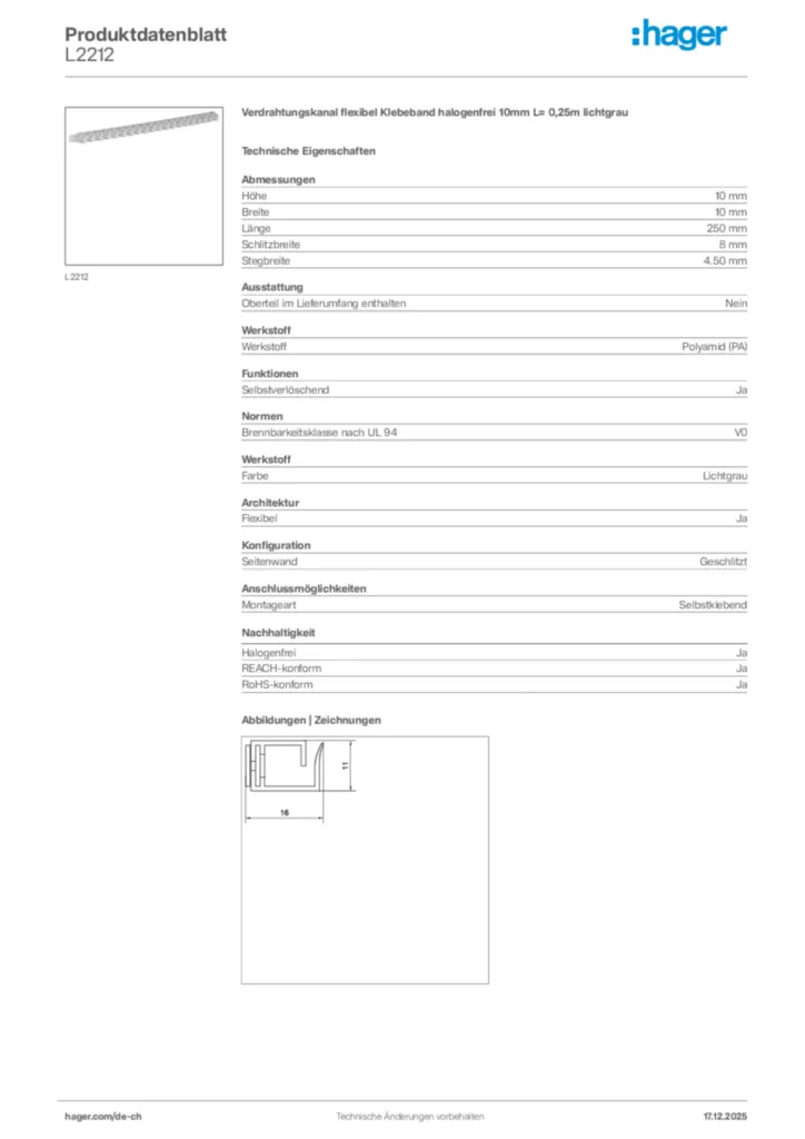 Bild Hager Produktdatenblatt L2212 | Hager Schweiz