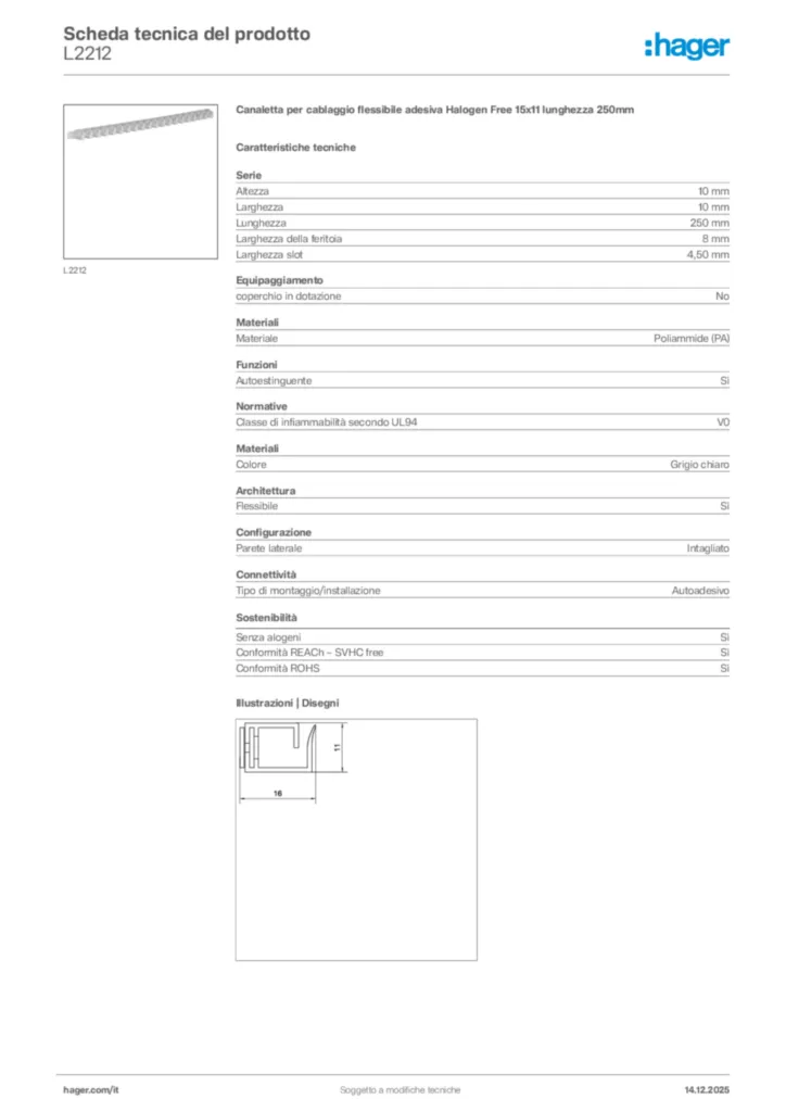 Immagine Hager Scheda tecnica del prodotto L2212 | Hager Italia