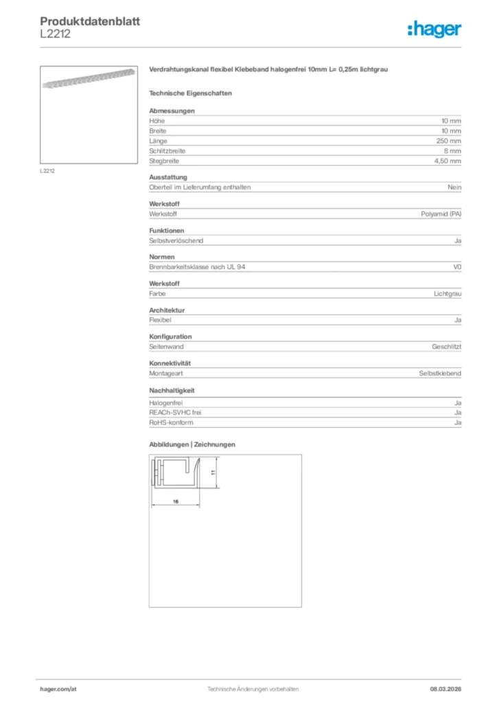 Bild Hager Produktdatenblatt L2212 | Hager Deutschland