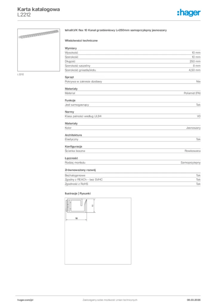Zdjęcie Hager Karta katalogowa L2212 | Hager Polska