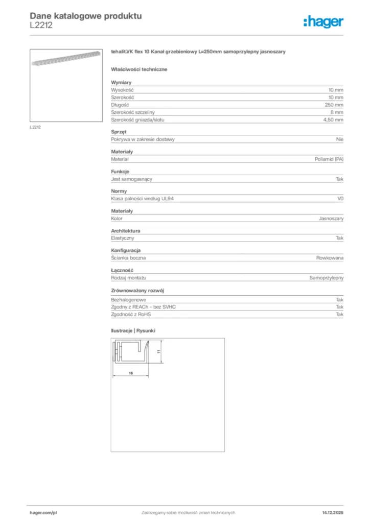Zdjęcie Hager Karta katalogowa L2212 | Hager Polska
