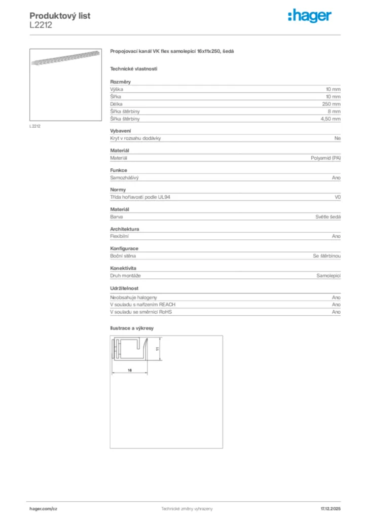 Obrázek Hager Produktový list L2212 | Hager