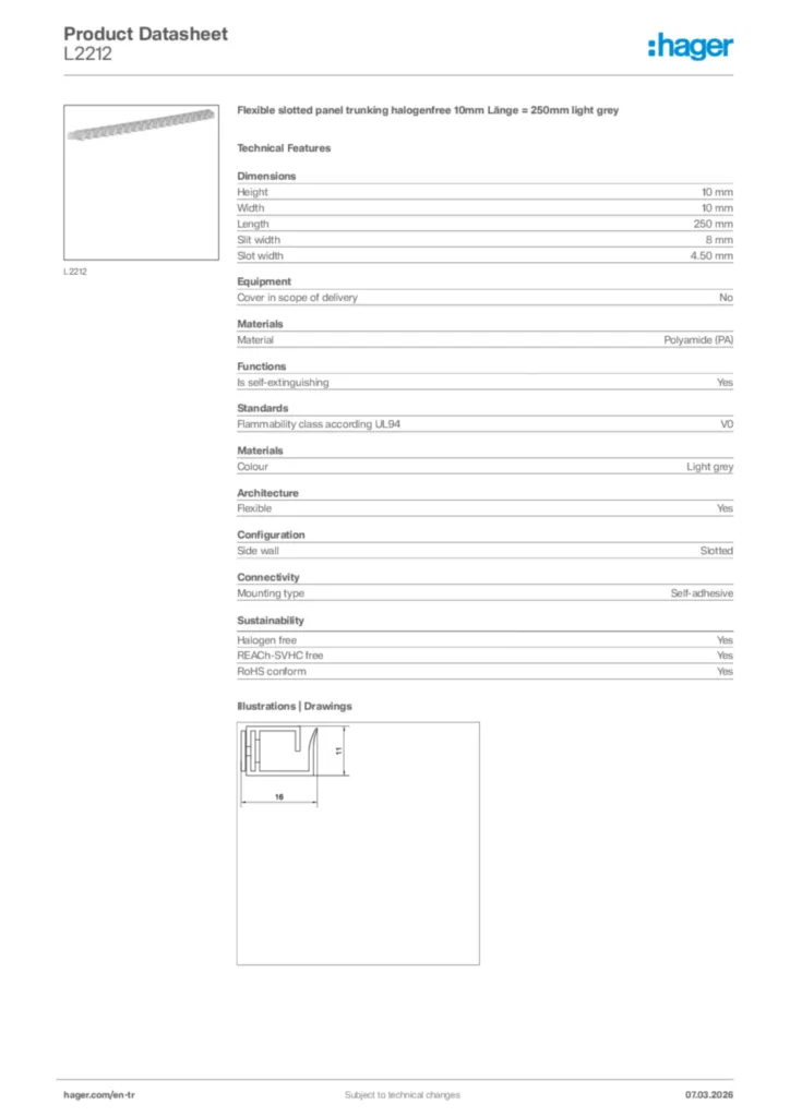 Image Hager Product data sheet L2212  | Hager