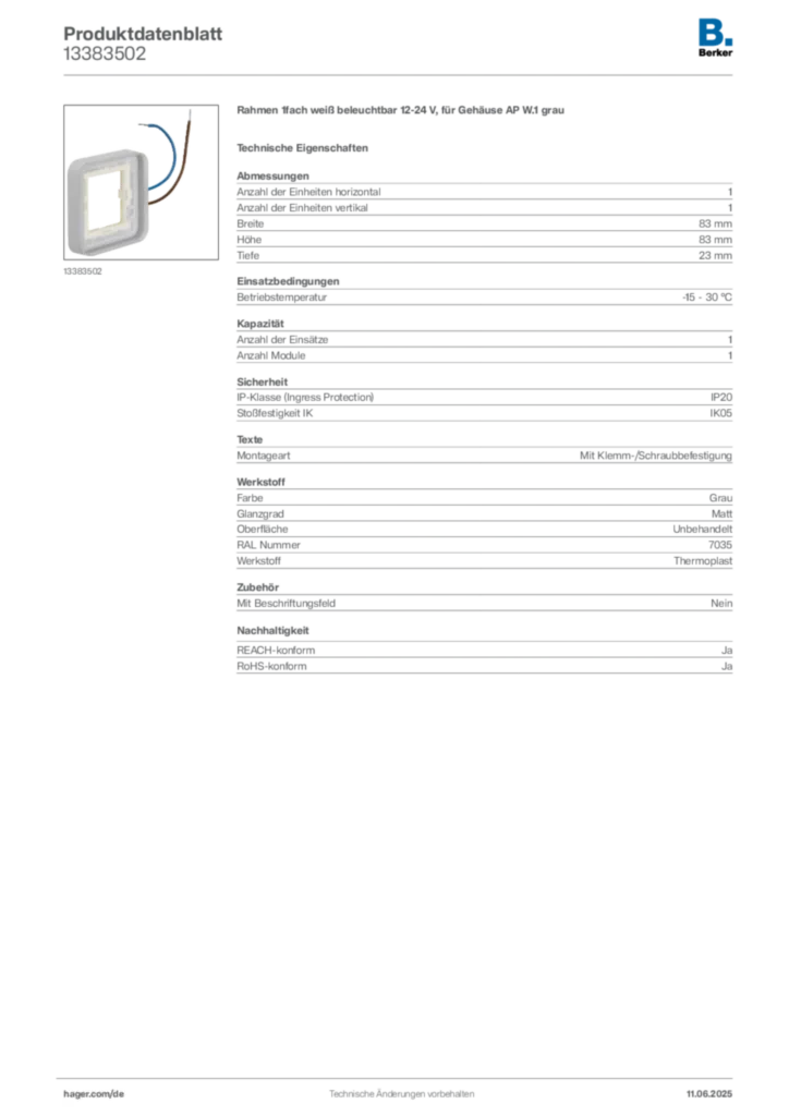 Bild Berker Produktdatenblatt 13383502 | Hager Deutschland