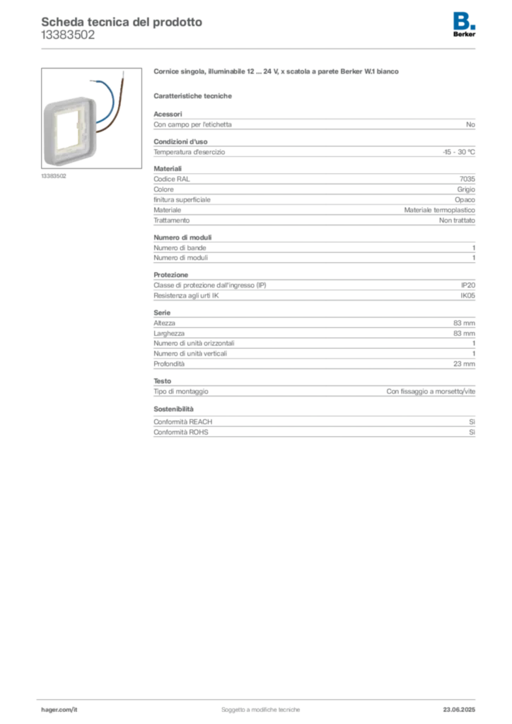 Immagine Berker Scheda tecnica del prodotto 13383502 | Hager Italia