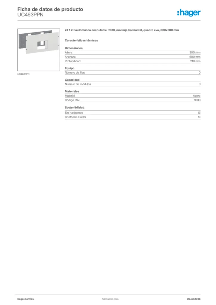 Imagen Hager Ficha de datos de producto UC463PPN | Hager España