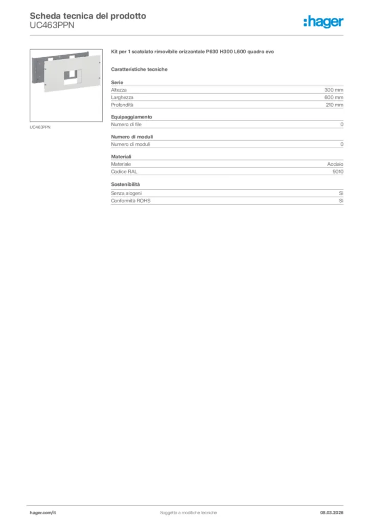 Immagine Hager Scheda tecnica del prodotto UC463PPN | Hager Italia