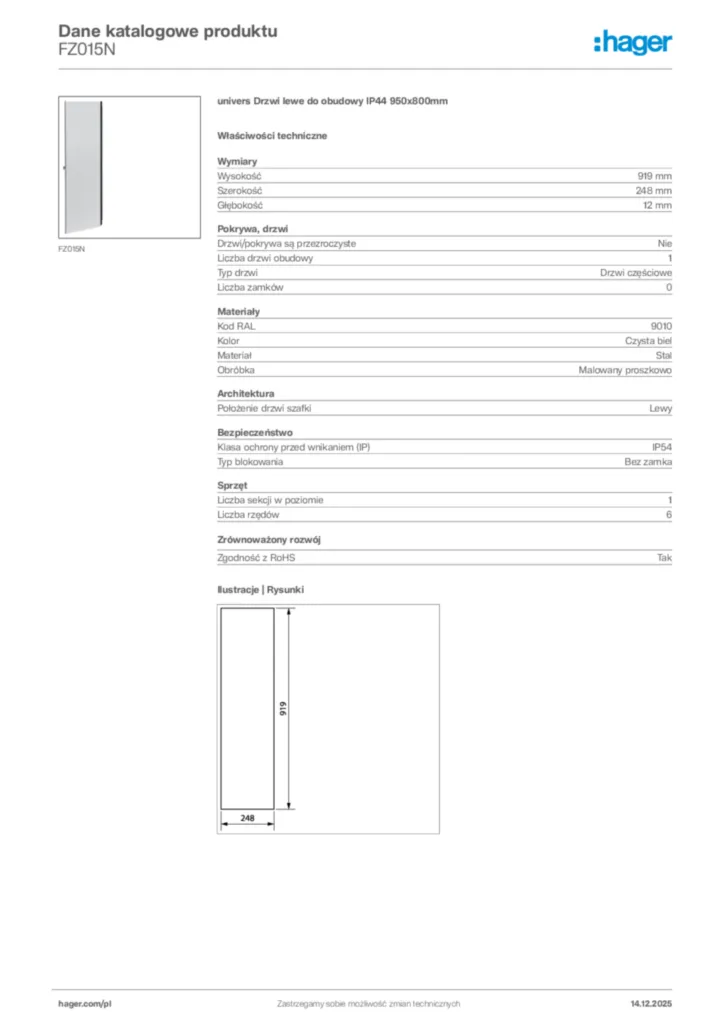 Zdjęcie Hager Karta katalogowa FZ015N | Hager Polska