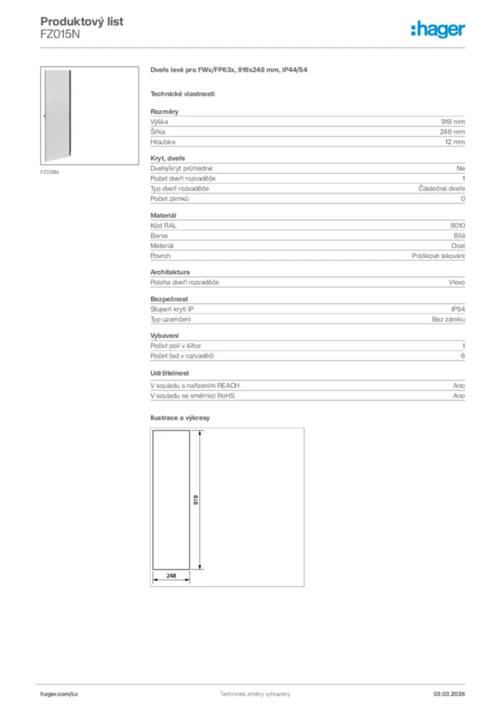 Obrázek Hager Product data sheet FZ015N | Hager
