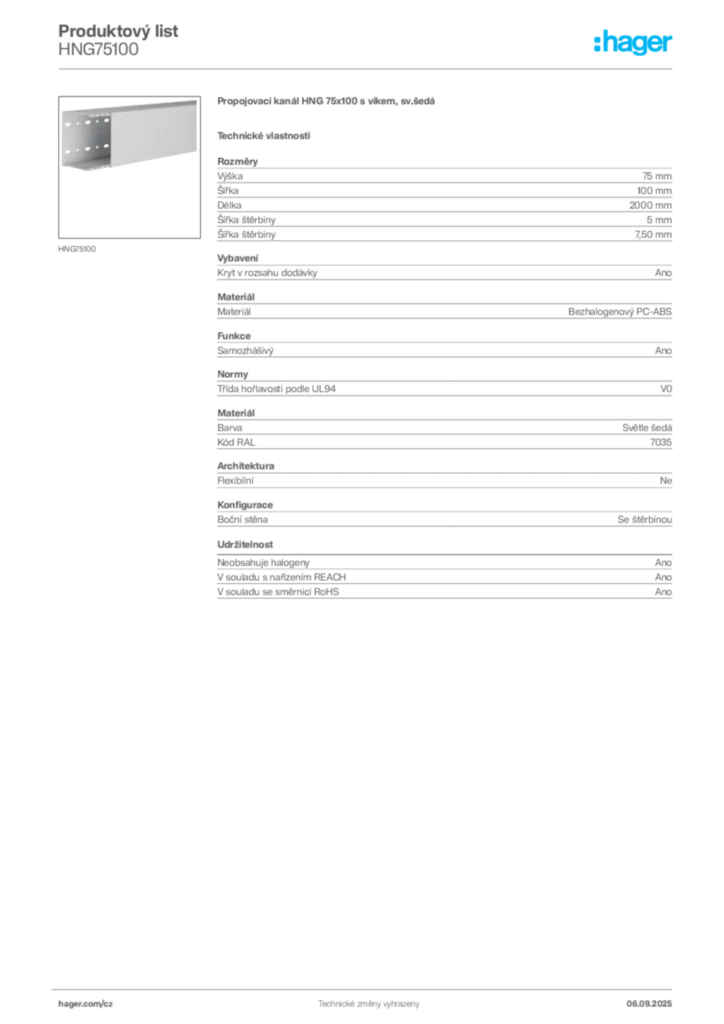 Obrázek Hager Produktový list HNG75100 | Hager