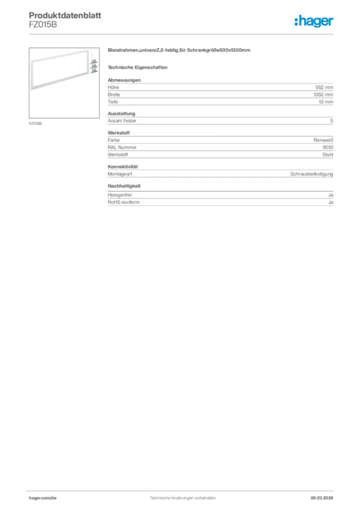 Bild Hager Produktdatenblatt FZ015B | Hager Deutschland
