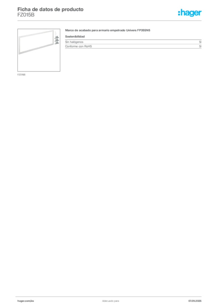 Imagen Hager Ficha de datos de producto FZ015B | Hager España