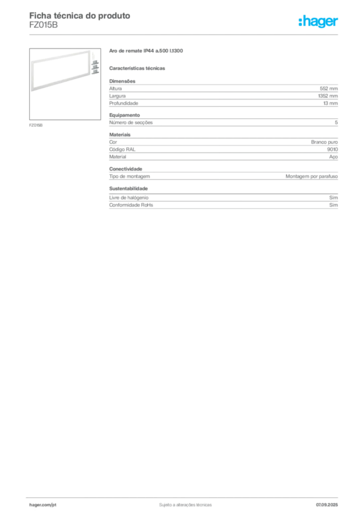 Imagem Hager Ficha técnica do produto FZ015B | Hager Portugal