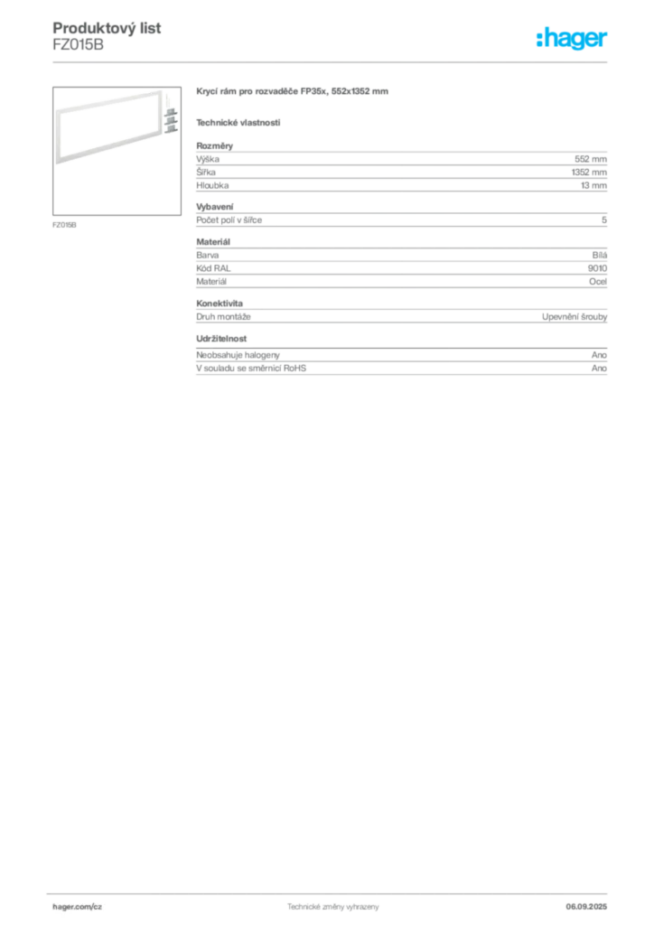 Obrázek Hager Produktový list FZ015B | Hager