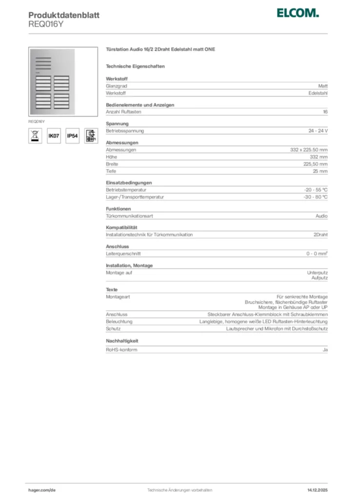 Elcom Produktdatenblatt REQ016Y