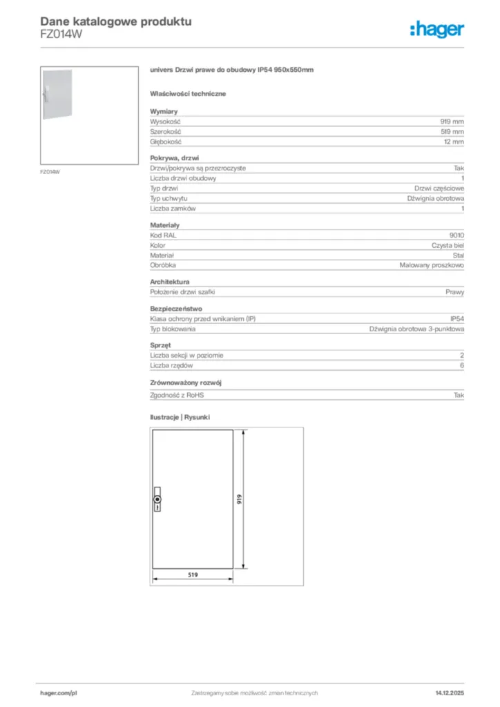 Zdjęcie Hager Karta katalogowa FZ014W | Hager Polska