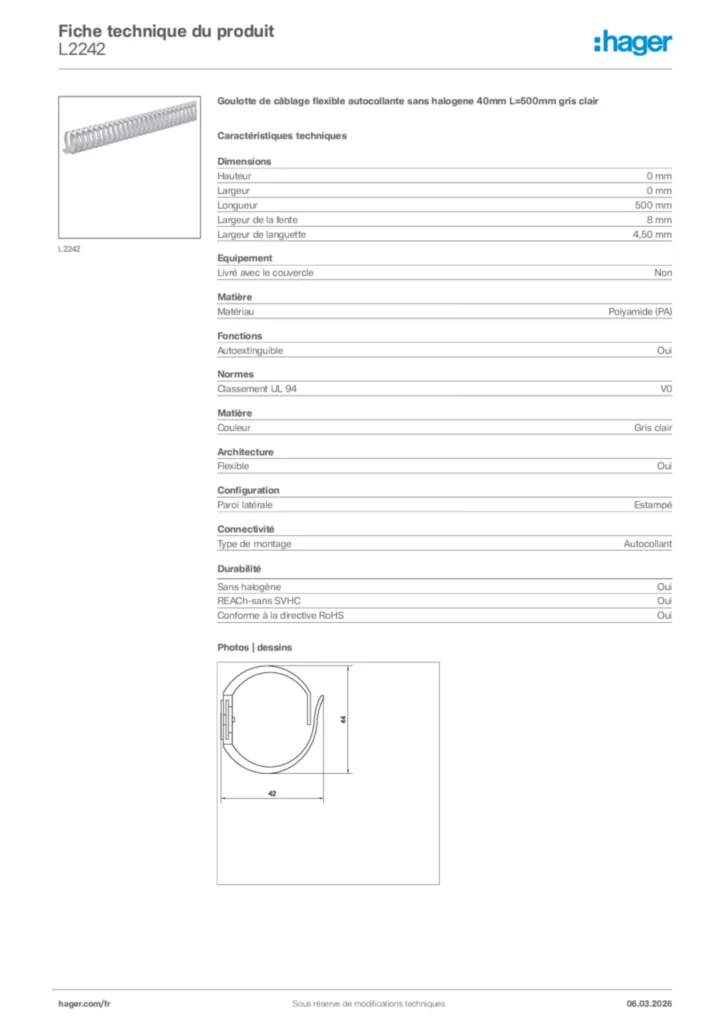 Image Hager Fiche technique du produit L2242 | Hager France