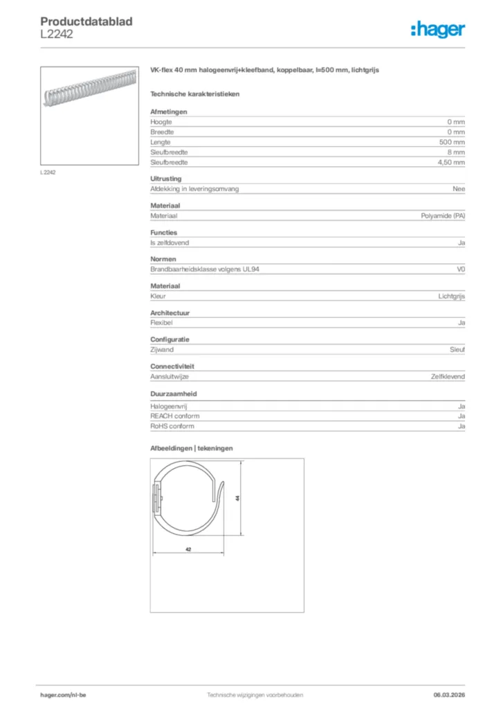 Afbeelding Hager Productdatablad L2242 | Hager Belgium