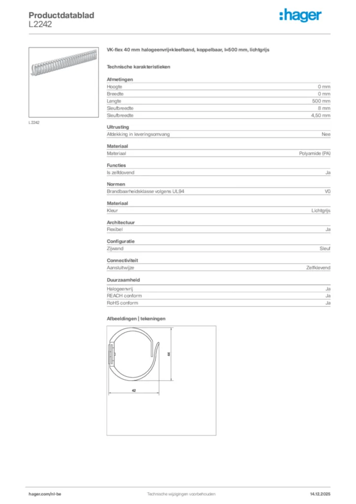 Afbeelding Hager Productdatablad L2242 | Hager Belgium