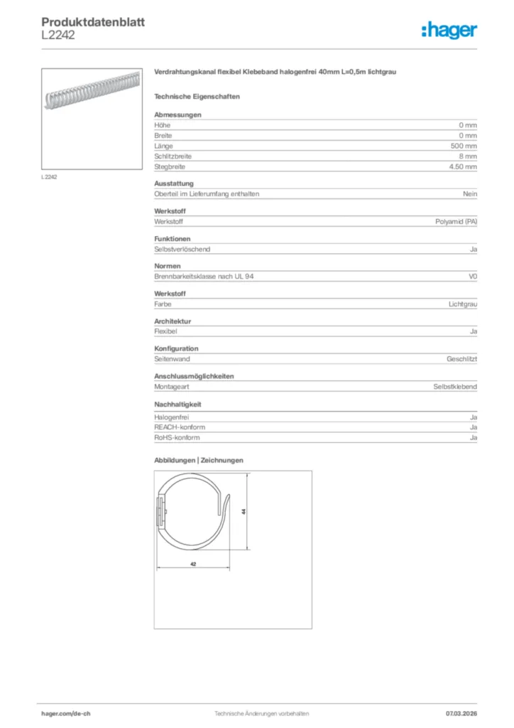 Bild Hager Produktdatenblatt L2242 | Hager Schweiz