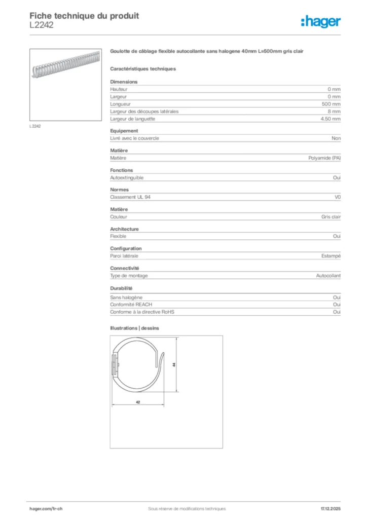 Image Hager Fiche technique du produit L2242 | Hager Suisse